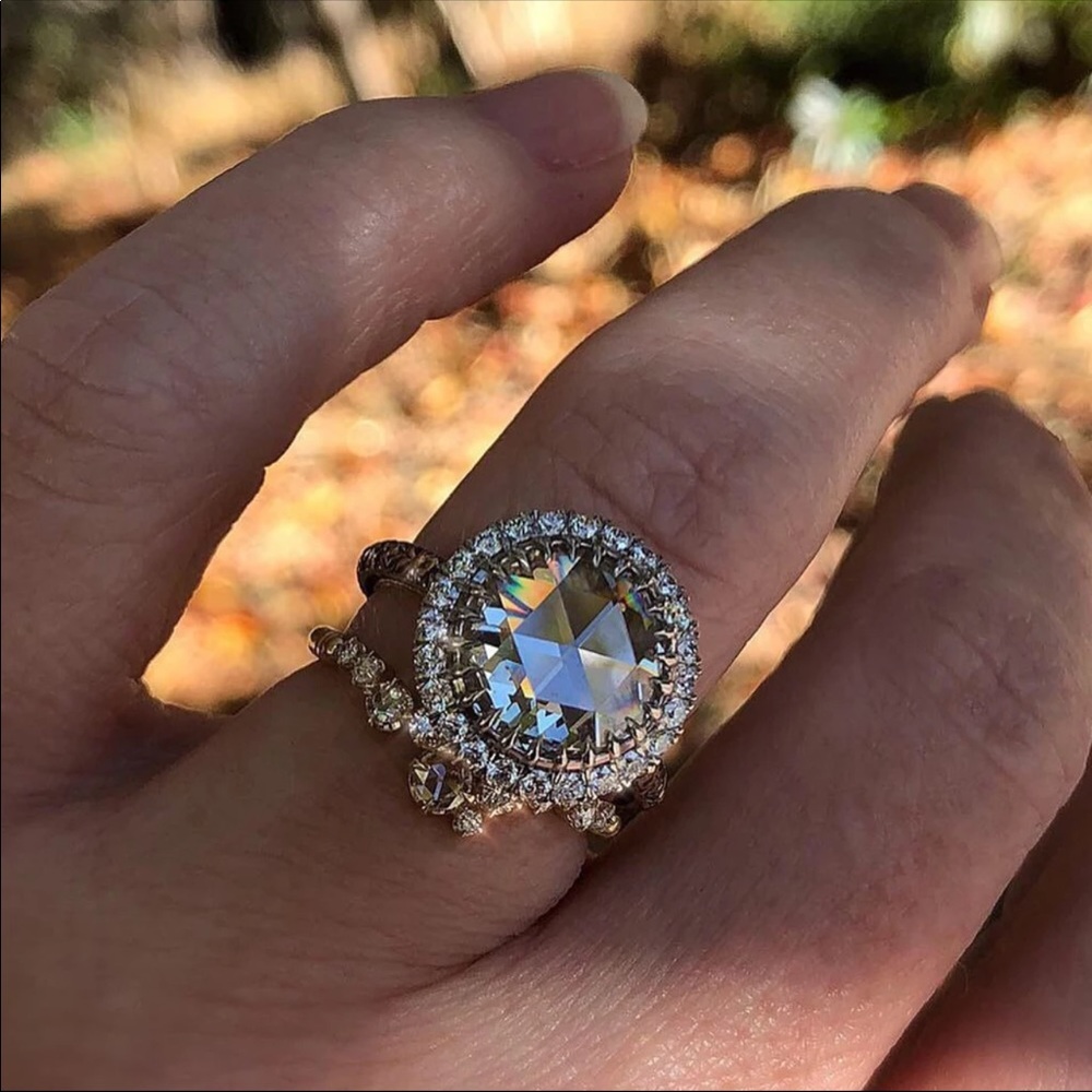 Round halo engagement ring sterling silver